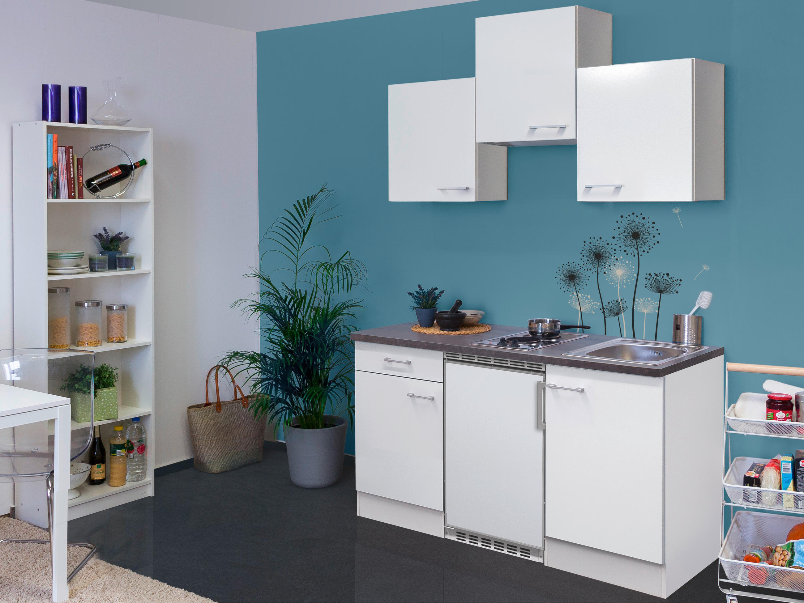 MINIKUCHYNĚ LUCCA 150 - bílá/barvy hliníku, Konvenční, kompozitní dřevo/plast (150cm)