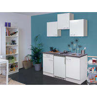 MINIKÜCHE 150 cm   in Weiß  - Graubraun/Alufarben, KONVENTIONELL, Holzwerkstoff/Kunststoff (150cm) - FlexWell