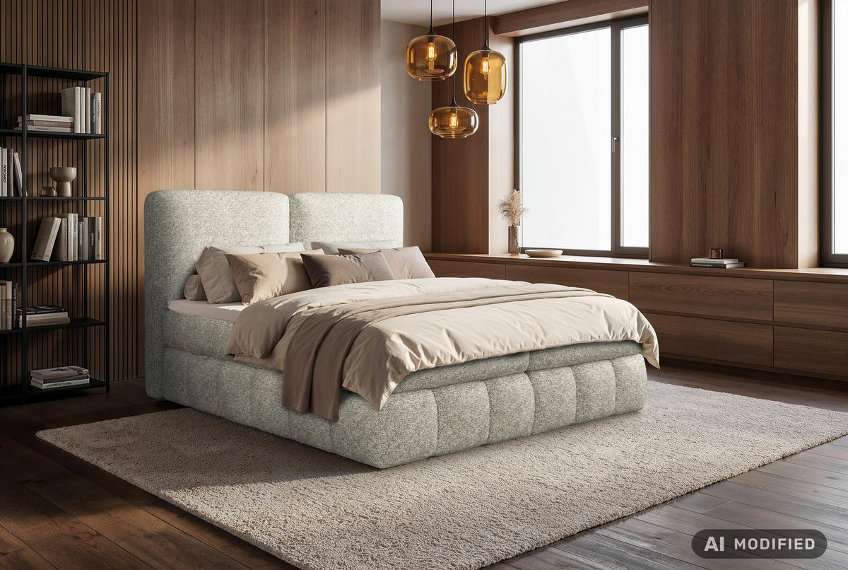 BOXBETT 140/200 cm,  in Naturfarben, Bettkasten, Topper, Matratzen, H3 = fest  - Schwarz/Naturfarben, KONVENTIONELL, Kunststoff/Textil (140/200cm) - Carryhome