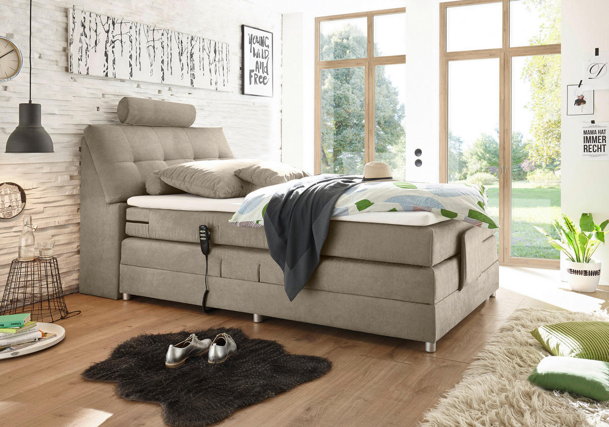 BOXSPRINGBETT 120/200 cm  in Sandfarben  - Sandfarben/Silberfarben, Modern, Holzwerkstoff/Kunststoff (120/200cm) - MID.YOU