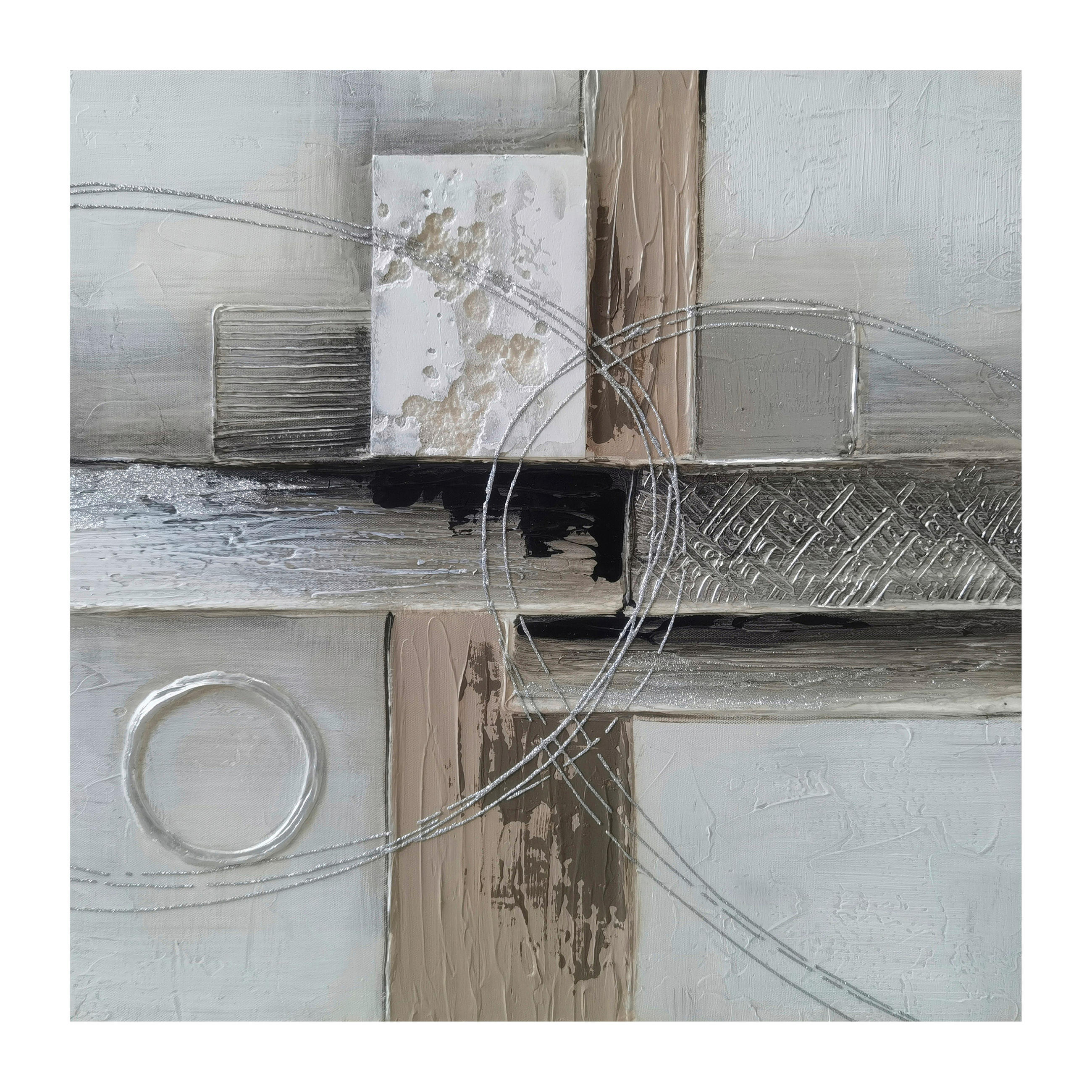 ÖLGEMÄLDE Abstraktes 55/55 cm  - Schwarz/Braun, Design, Holz/Textil (55/55cm) - Monee