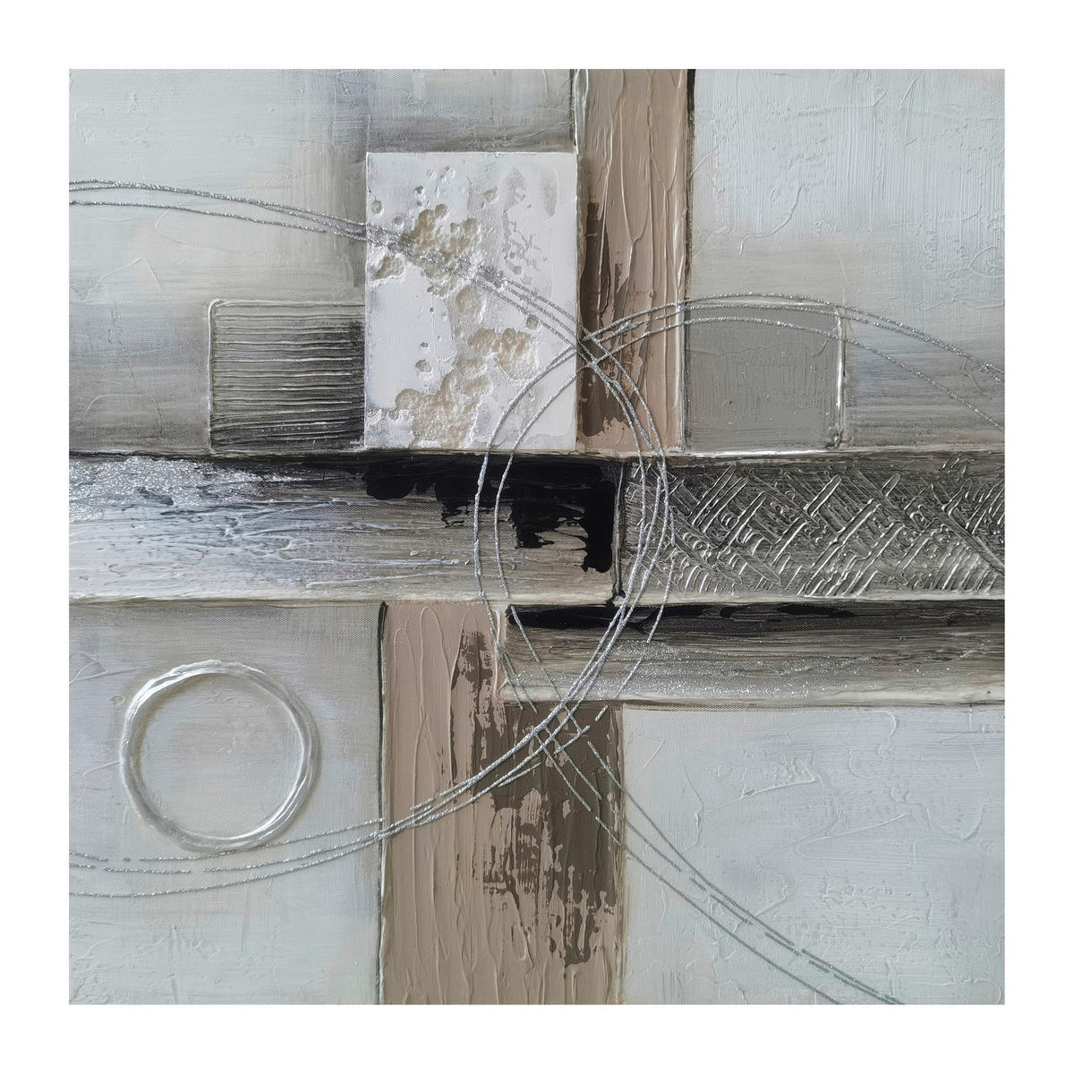 ÖLGEMÄLDE Abstraktes 55/55 cm  - Schwarz/Braun, Design, Holz/Textil (55/55cm) - Monee