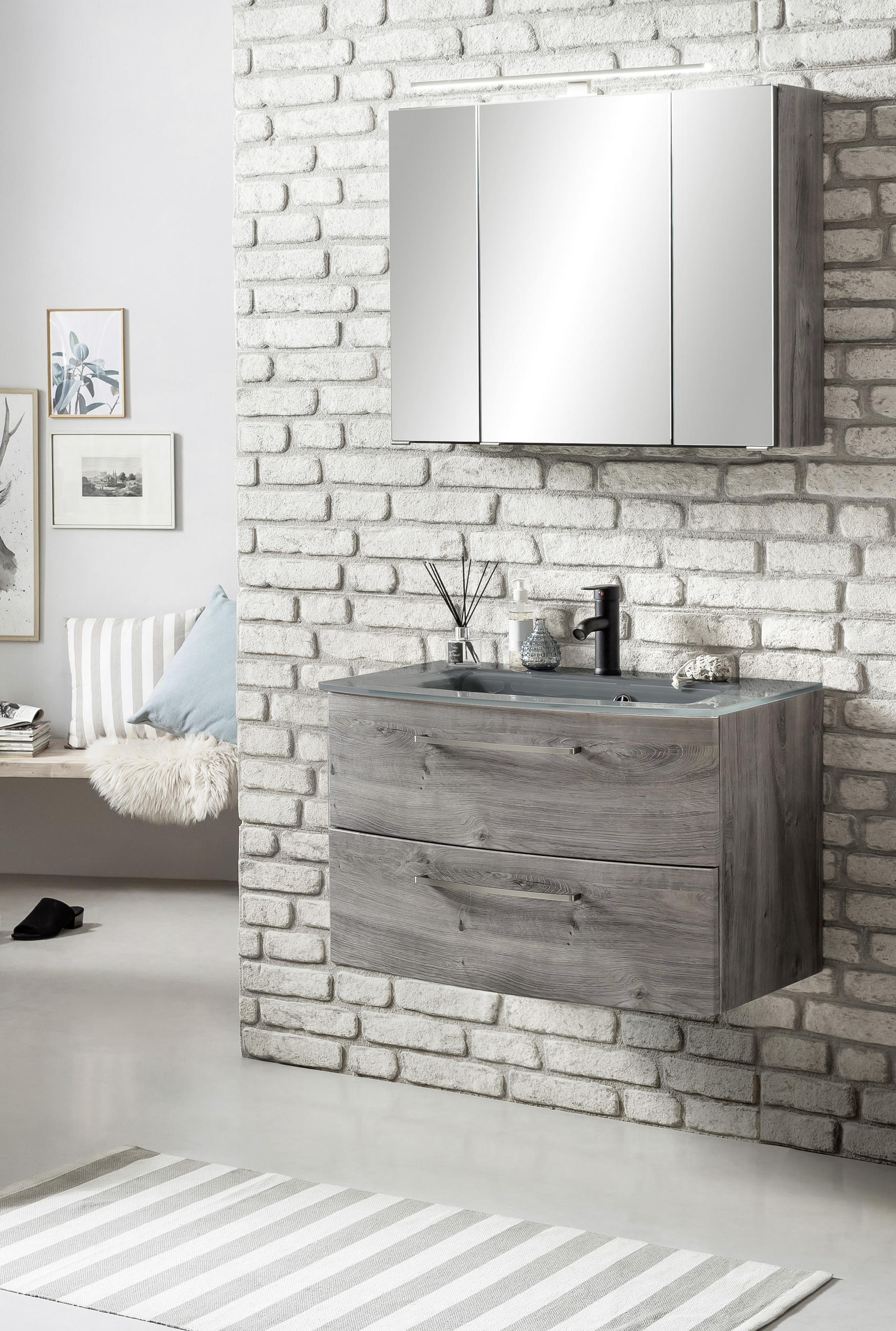 BADEZIMMER in 80 cm - Eichefarben/Grau, KONVENTIONELL, Glas/Holzwerkstoff (80cm) - Held