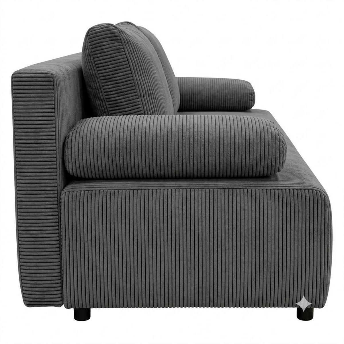 SCHLAFSOFA MILKY Cord Dunkelgrau  inkl. Rückenkissen, Armlehnenkissen, Bettkasten  - Dunkelgrau/Schwarz, Design, Kunststoff/Textil (206/87/88cm) - MID.YOU