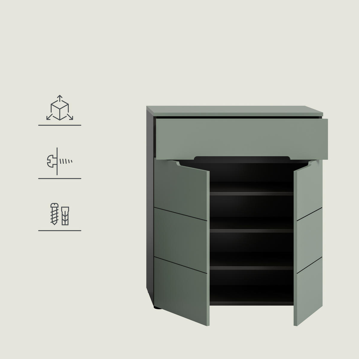 PREDSIEŇOVÝ NÁBYTOK, 175/190/37 cm - sivá/sivozelená, Design, kompozitné drevo (175/190/37cm) - Livetastic