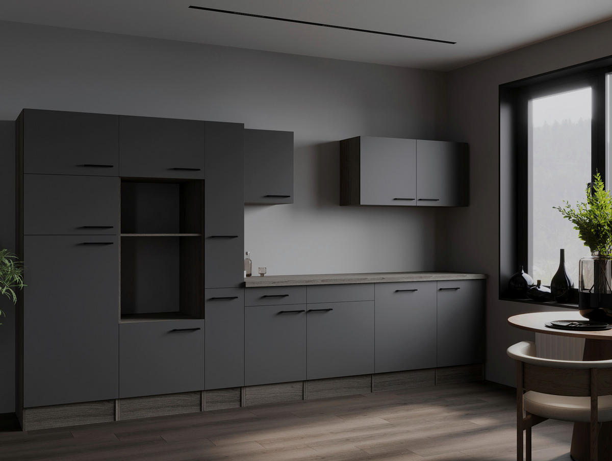 MODULKÖK UTAN VITVAROR 370 cm   i grå, ekfärgad  - svart/grå, Design, metall/trämaterial (370cm) - Respekta