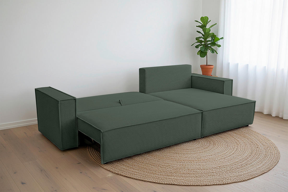 ECKSOFA inkl. Funktionen Dunkelgrün Cord  - Dunkelgrün/Schwarz, Design, Textil (267/141cm) - Xora