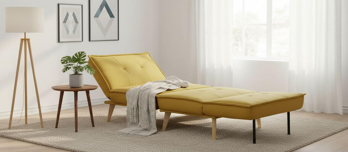 SCHLAFSOFA  in Webstoff Gelb  - Gelb/Naturfarben, Design, Holz/Textil (99/84/83cm) - MID.YOU