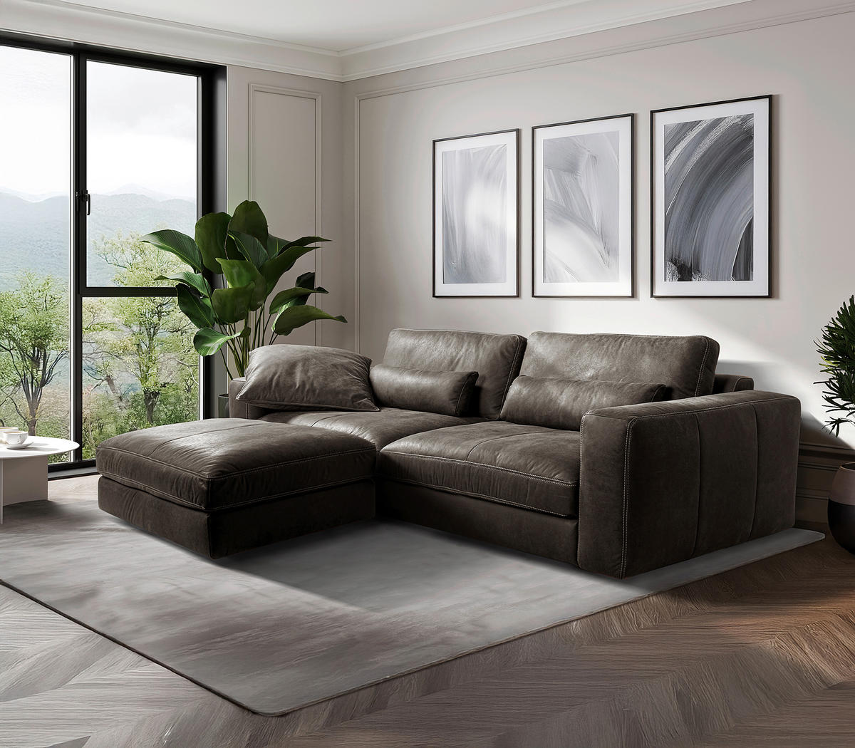 HOCKER in Leder Fango  - Fango/Beige, Design, Leder/Kunststoff (123/45/93cm) - Livetastic
