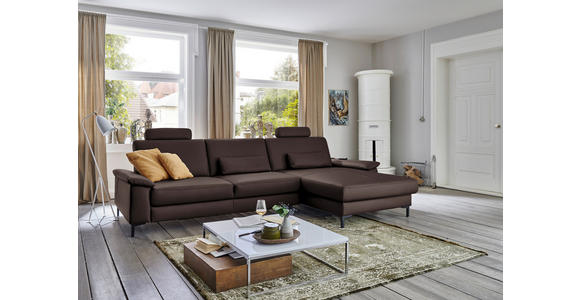ECKSOFA in Echtleder Dunkelbraun 334/176 cm - Dunkelbraun/Schwarz, Design, Leder/Metall (334/176cm) - Dieter Knoll