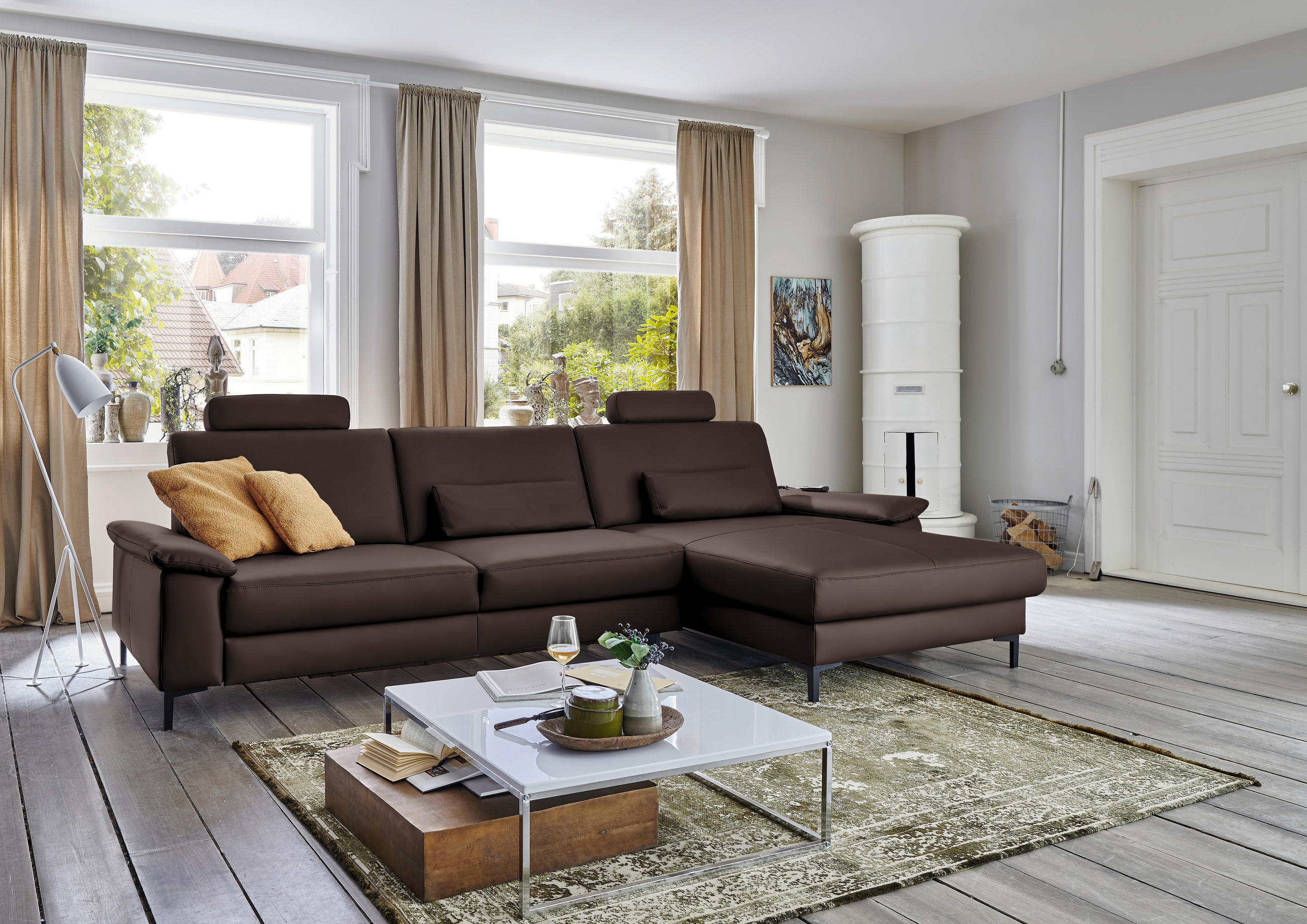 ECKSOFA in Echtleder Dunkelbraun  334/176 cm  - Dunkelbraun/Schwarz, Design, Leder/Metall (334/176cm) - Dieter Knoll