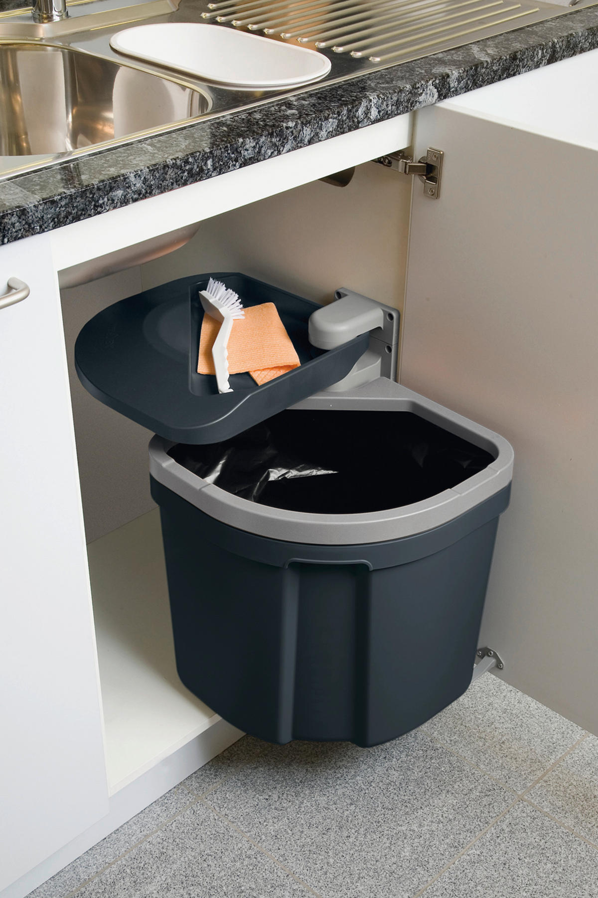 EINBAUABFALLSAMMLER 35 l  Kunststoff  - Grau, Basics, Kunststoff (37/41/35cm) - HKT