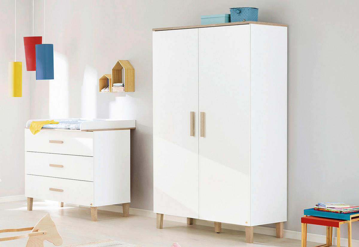BABYKLEIDERSCHRANK LUMI  - Eichefarben/Weiß, Design, Holz/Holzwerkstoff (135/189/56cm) - Pinolino