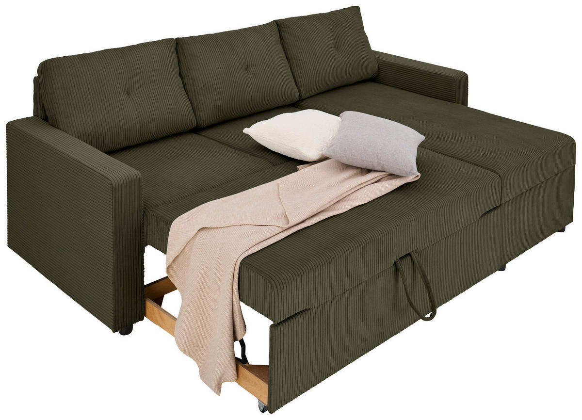 ECKSOFA Waldgrün Cord  - Waldgrün/Schwarz, KONVENTIONELL, Kunststoff/Textil (218/155cm) - Ti'me