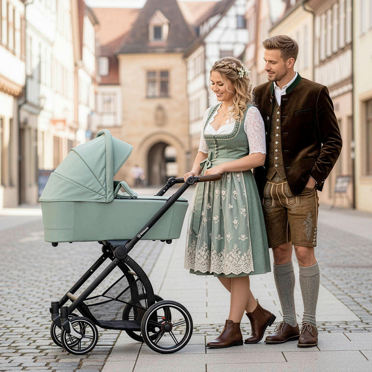 KINDERWAGENSET FX4 Swing Set  - Schwarz/Mintgrün, Basics, Textil (100/55/130cm) - Gesslein