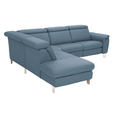 ECKSOFA in Echtleder Blau  - Blau/Alufarben, Design, Leder/Metall (242/271cm) - Cantus