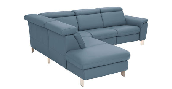 ECKSOFA in Echtleder Blau  - Blau/Alufarben, Design, Leder/Metall (242/271cm) - Cantus