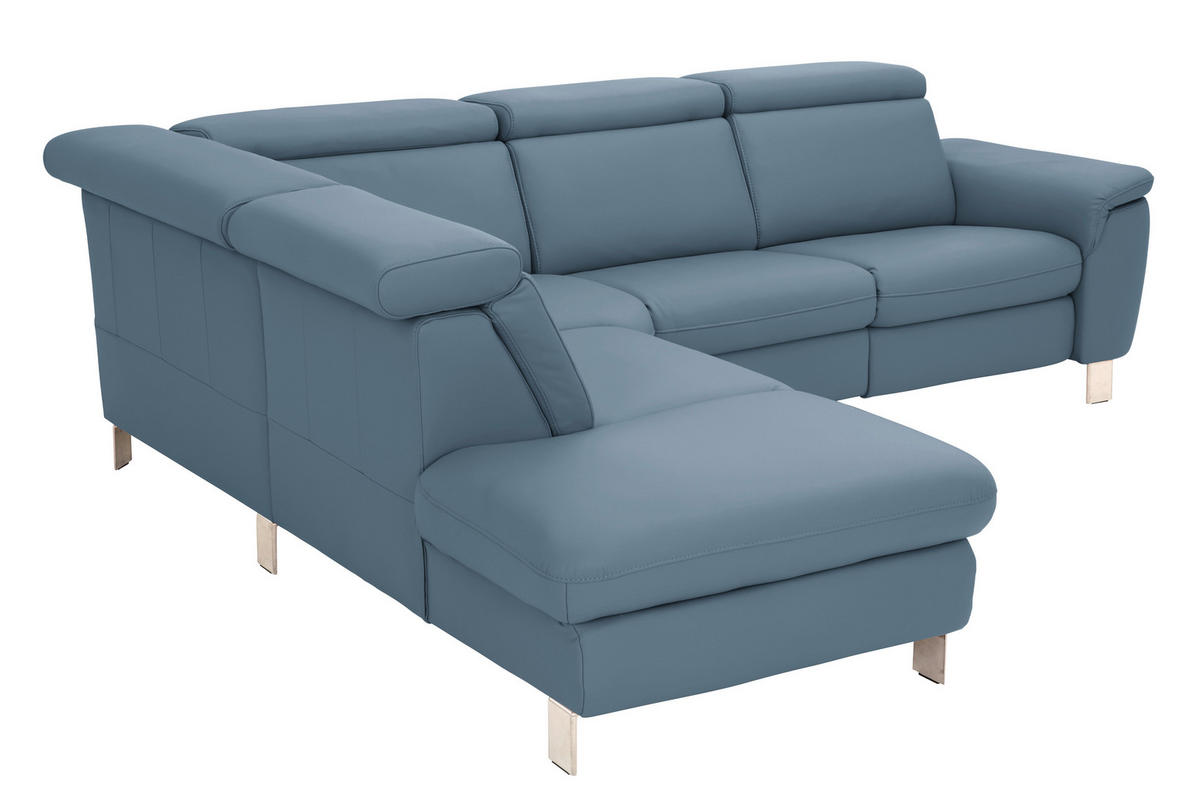 ECKSOFA in Echtleder Blau  239/271 cm  - Blau/Alufarben, Design, Leder/Metall (239/271cm) - Cantus