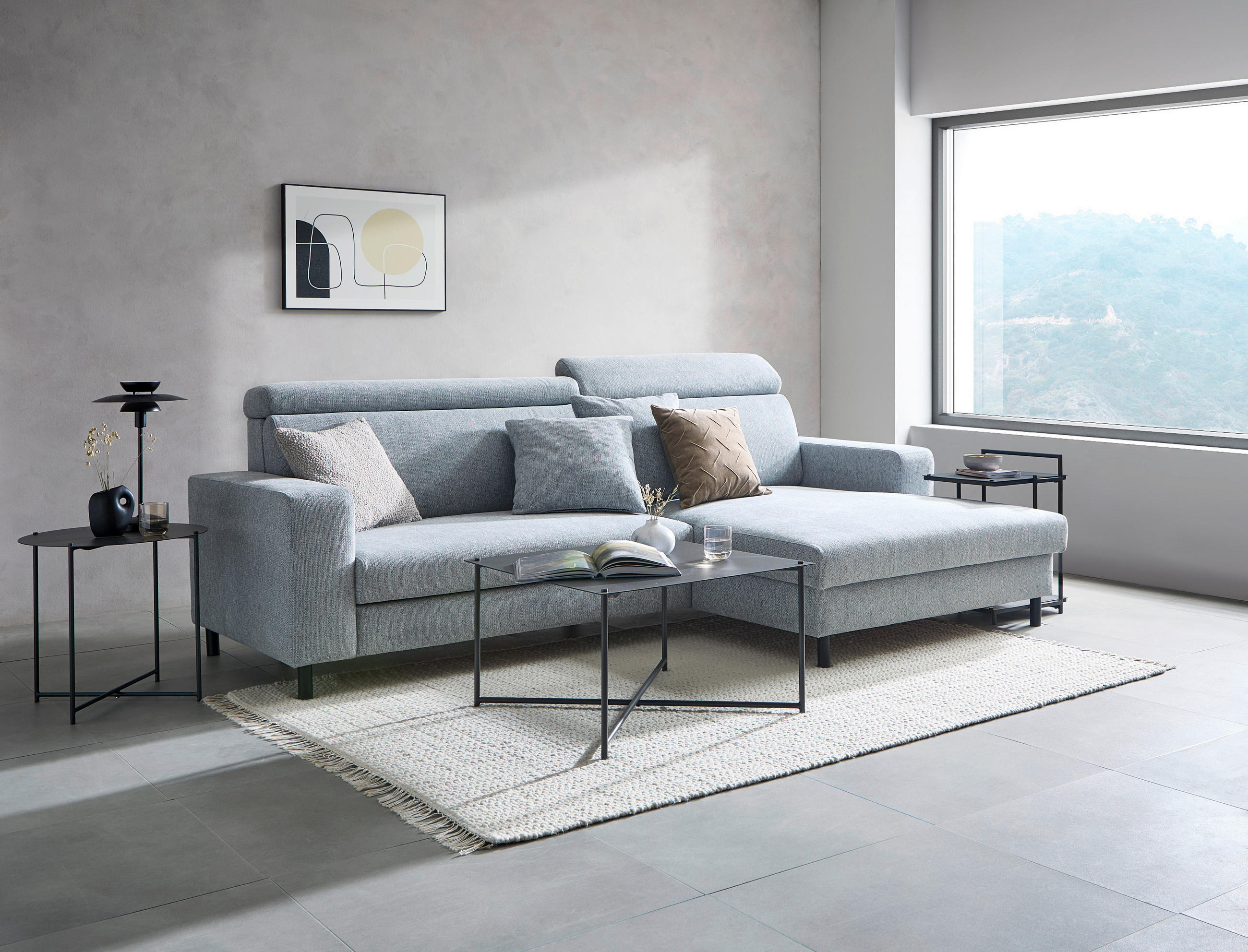 ECKSOFA in Flachgewebe Grau  - Schwarz/Grau, Design, Textil/Metall (262/166cm) - Livetastic