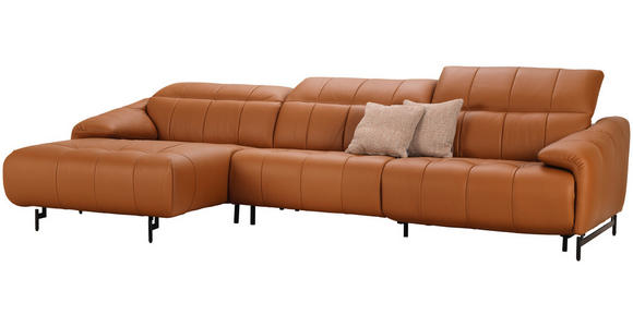 ECKSOFA in Echtleder Cognac 165/313 cm - Cognac/Schwarz, Design, Leder/Metall (165/313cm) - Emilio Belluti