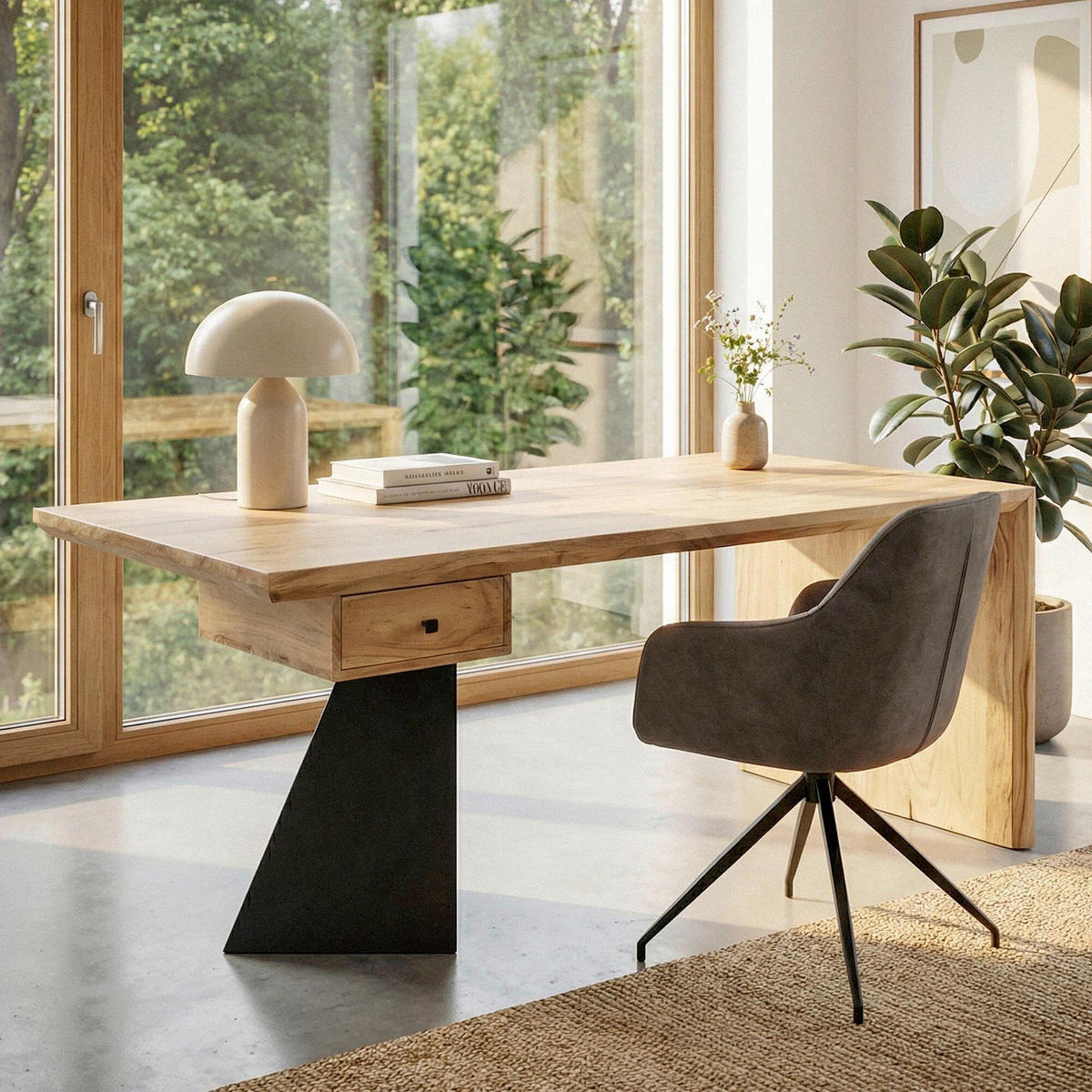 PISALNA MIZA les barve akacije  - črna/barve akacije, Design, kovina/les (180/77/90cm) - Livetastic