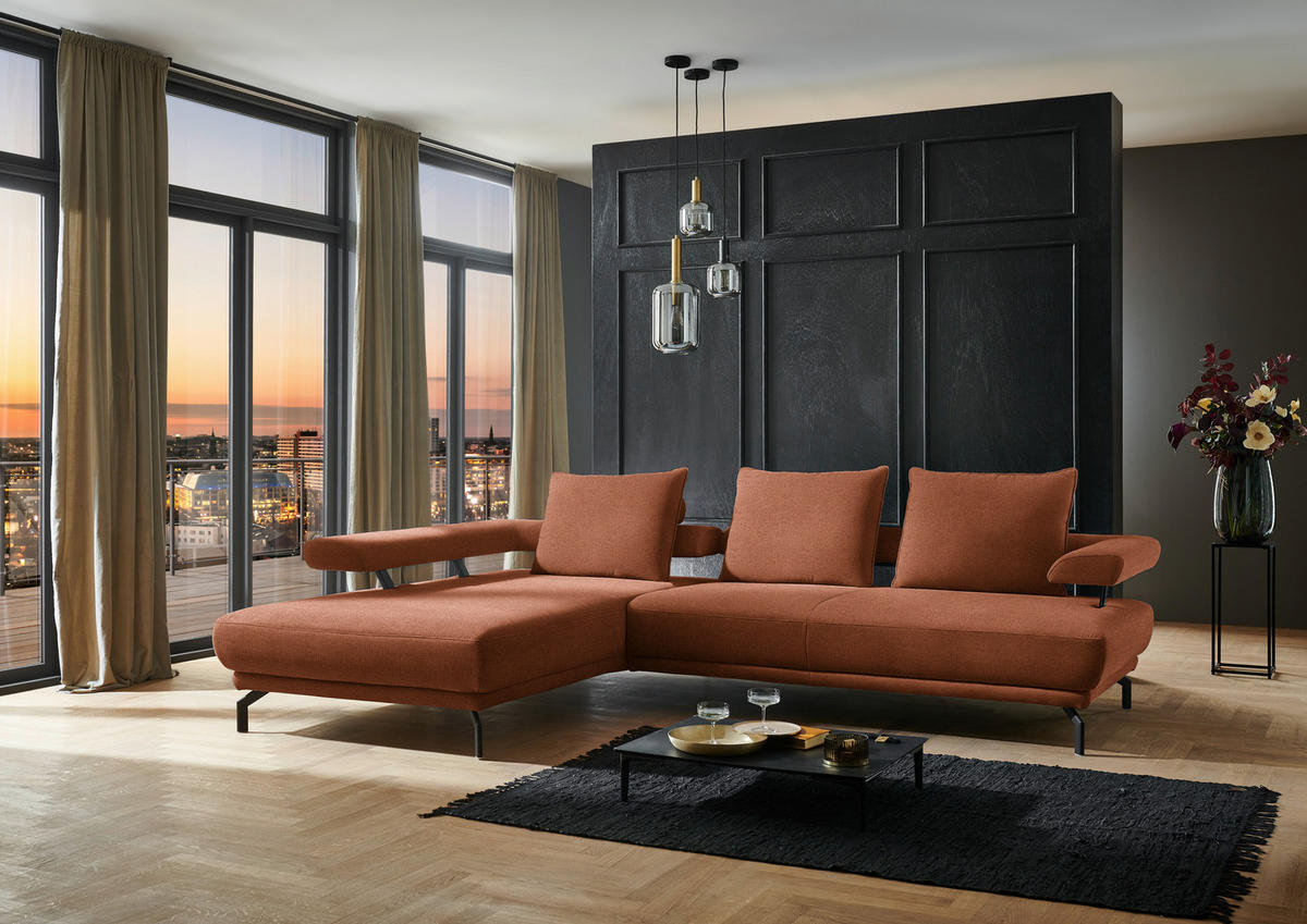ECKSOFA in Chenille Rostfarben  - Rostfarben/Schwarz, Design, Textil/Metall (224/305cm) - Dieter Knoll