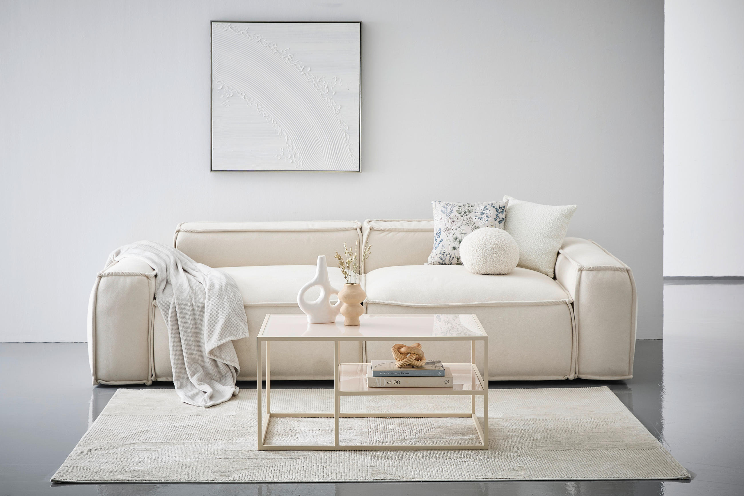 COUCHTISCH Kristallglas 90/60/45 cm rechteckig Creme  - Creme, Design, Glas/Metall (90/60/45cm) - Livetastic
