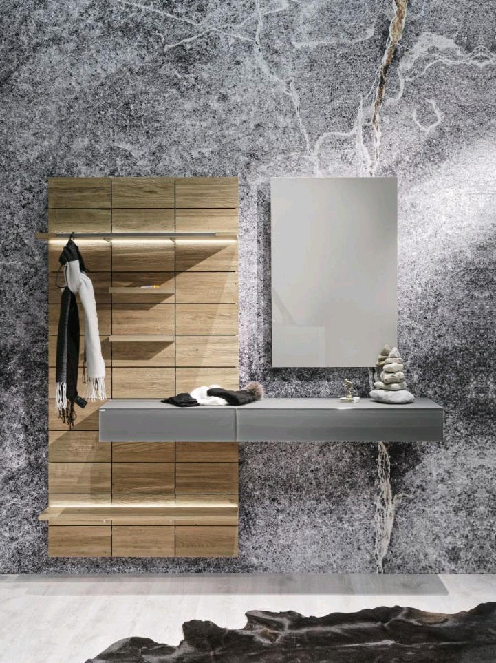 GARDEROBE Grau, Eichefarben - Eichefarben/Grau, Natur, Glas/Holz (192/202/41,5cm) - Voglauer