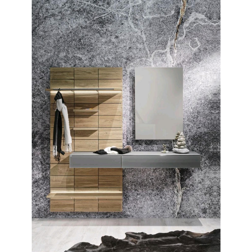 Thumbnail - Voglauer Garderobe, Grau, Eiche, Holz, Metall, Glas, 4-teilig, Wildeiche, furniert, mehrschichtige Massivholzplatte (Tis...