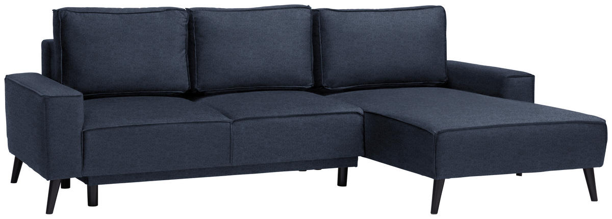 ECKSOFA in Velours Blau  - Blau/Schwarz, Basics, Holz/Textil (260/161cm) - Carryhome