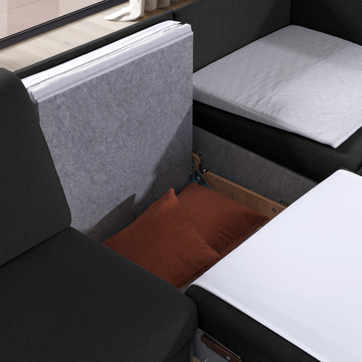 ECKSOFA in Flachgewebe Anthrazit  261/203 cm  - Eichefarben/Anthrazit, KONVENTIONELL, Holz/Textil (261/203cm) - Sedda