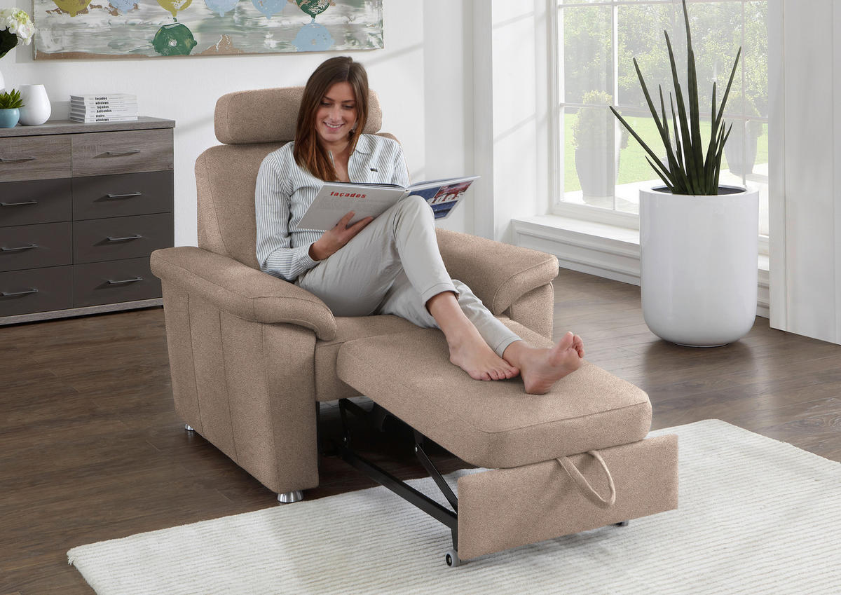 FERNSEHSESSEL in Webstoff Sandfarben  - Sandfarben/Silberfarben, Konventionell, Textil/Metall (102/91/91-159cm) - Beldomo System