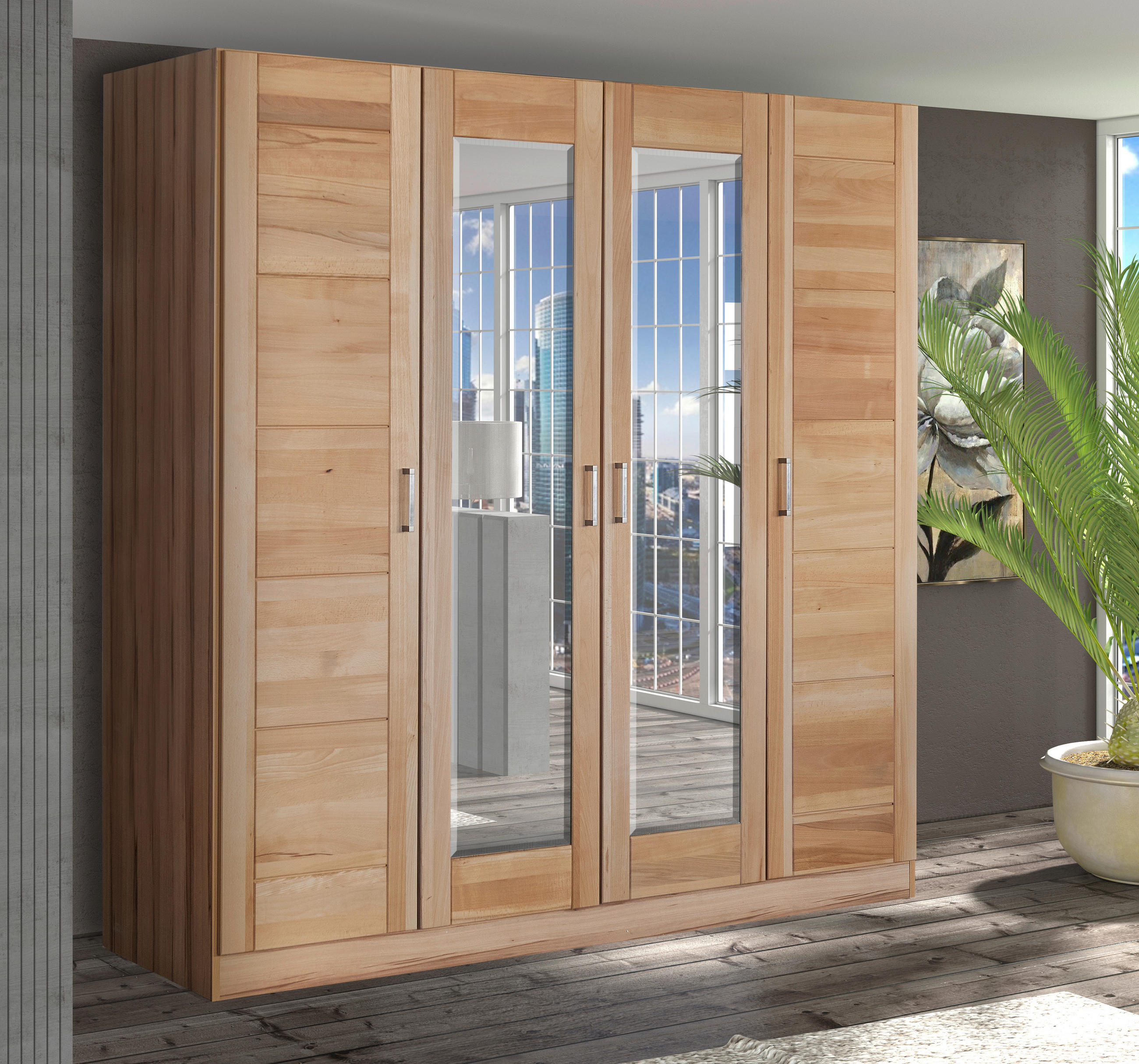 DREHTÜRENSCHRANK 4-türig Kernbuche  - Kernbuche/Nickelfarben, Natur, Glas/Holz (202cm) - Boxxx