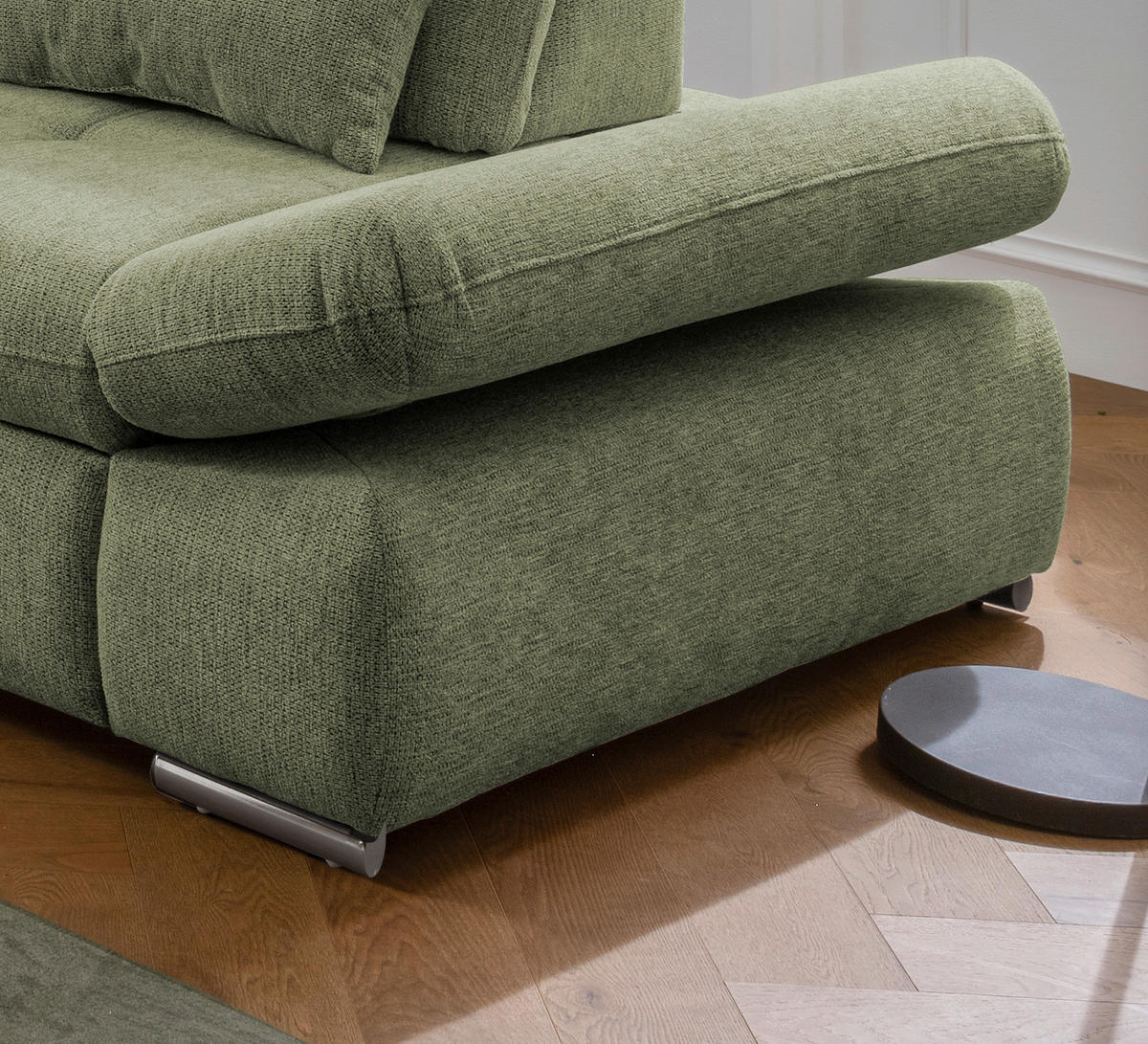 ECKSOFA in Chenille Grün  - Chromfarben/Grün, Design, Textil/Metall (254/280cm) - Livetastic