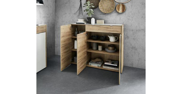 SIDEBOARD Eichefarben, Kaschmir - Kaschmir/Eichefarben, KONVENTIONELL, Glas/Holzwerkstoff (134/110/40cm) - Voleo