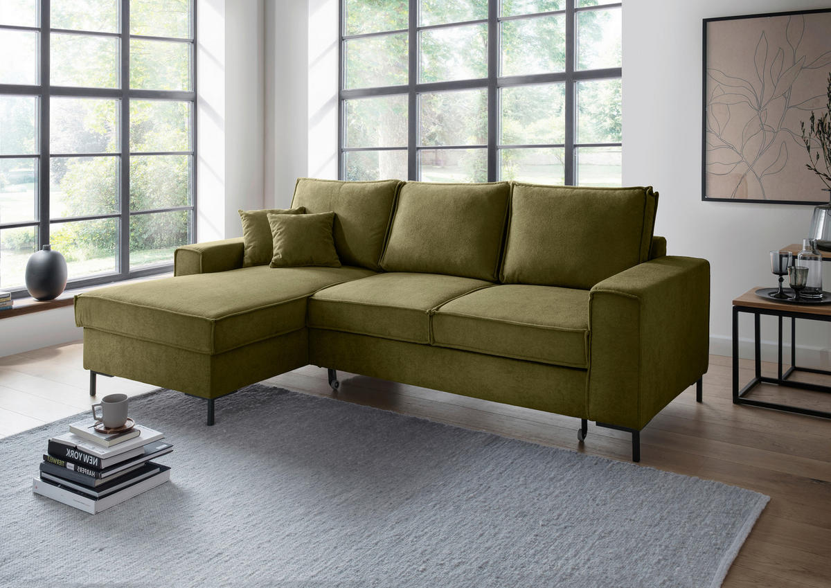 ROHOVÁ SEDAČKA, textil, zelená - černá/zelená, Moderní, kov/textil (150/240cm) - Livetastic