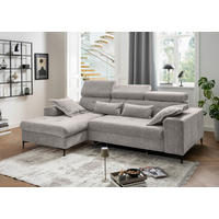 ECKSOFA NEAPEL Grau Chenille Schlaffunktion, Kopfteilverstellung, Sitzvorzug  - Schwarz/Grau, Basics, Textil/Metall (186/270cm) - Livetastic