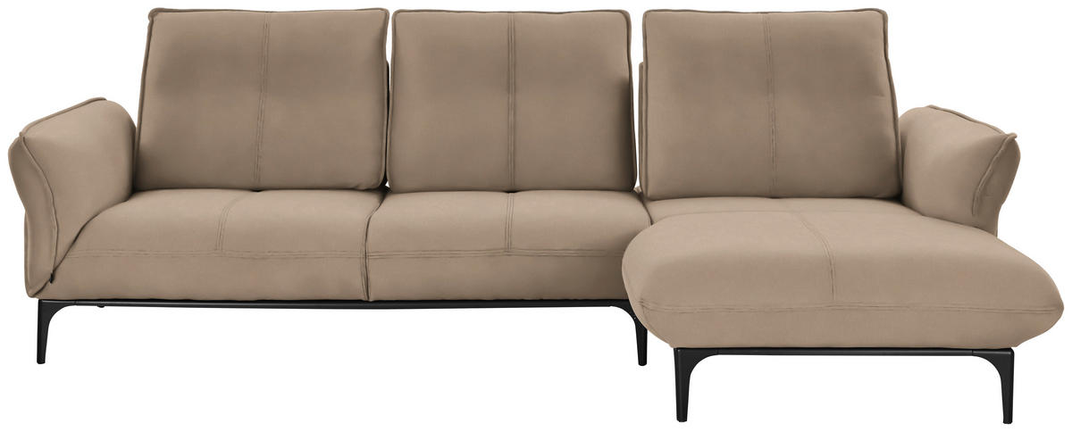 ECKSOFA in Echtleder Hellbraun  - Hellbraun/Schwarz, Natur, Leder (277/182cm) - Valnatura