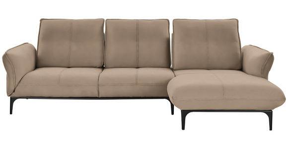 ECKSOFA in Echtleder Hellbraun  - Hellbraun/Schwarz, Natur, Leder (277/182cm) - Valnatura