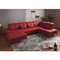 WOHNLANDSCHAFT in Echtleder Rot  - Rot/Schwarz, KONVENTIONELL, Leder/Metall (185/357/231cm) - Sit & More