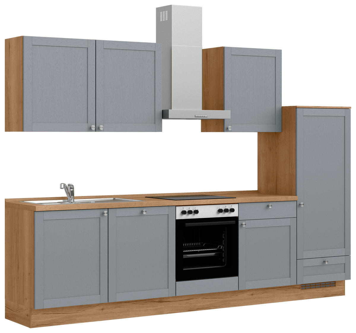 KÜCHENLEERBLOCK Frame 300 cm  in Eichefarben, Blaugrau  - Edelstahlfarben/Eichefarben, MODERN, Holzwerkstoff/Metall (300cm) - Nobilia
