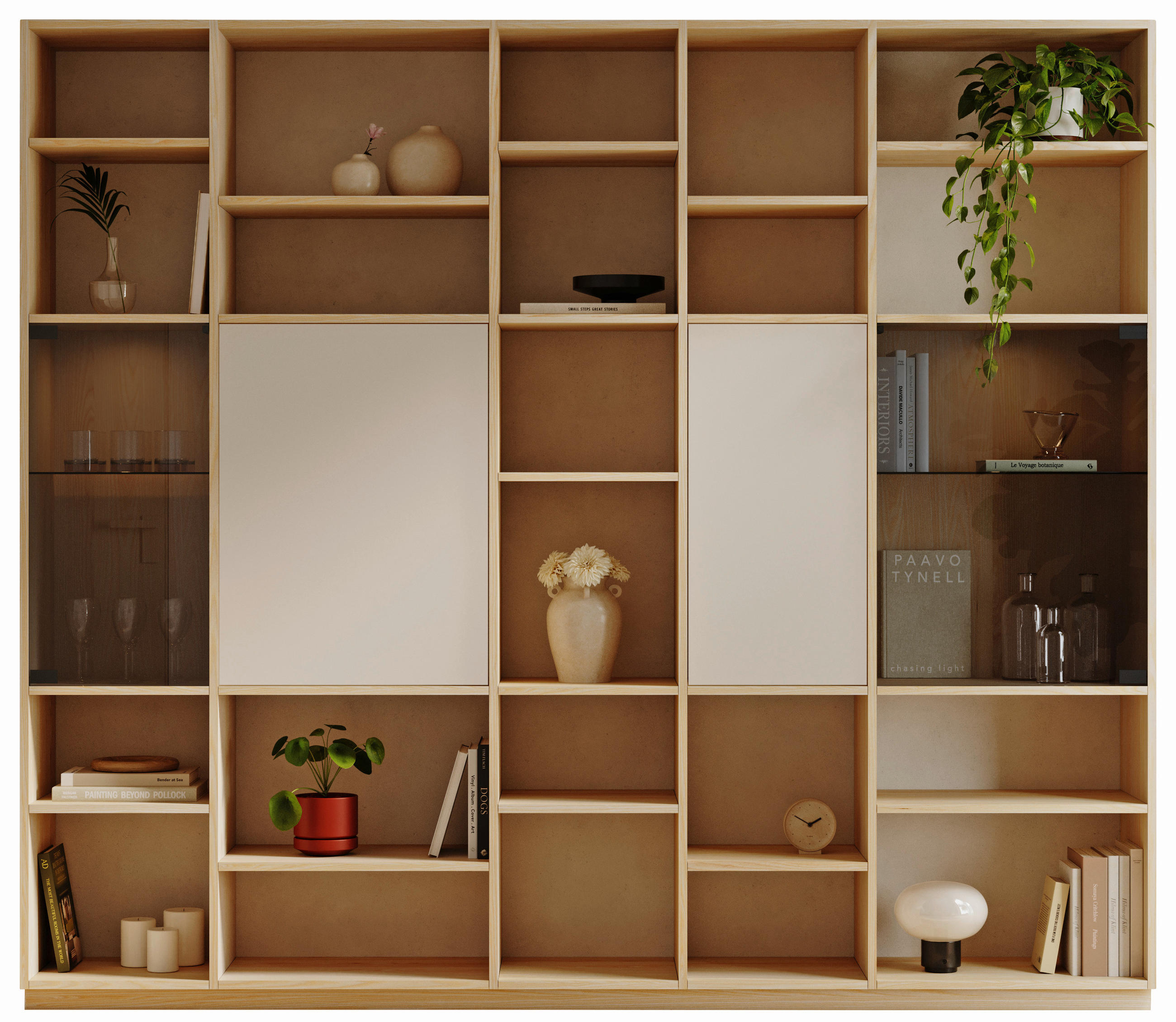 REGALKOMBINATION Eichefarben, Naturfarben  251,4/219,4/37 cm  - Eichefarben/Naturfarben, Natur, Glas/Holz (251,4/219,4/37cm) - Walden