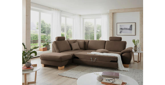 ECKSOFA in Mikrofaser Dunkelbraun  - Wildeiche/Dunkelbraun, KONVENTIONELL, Holz/Textil (236/286cm) - Voleo