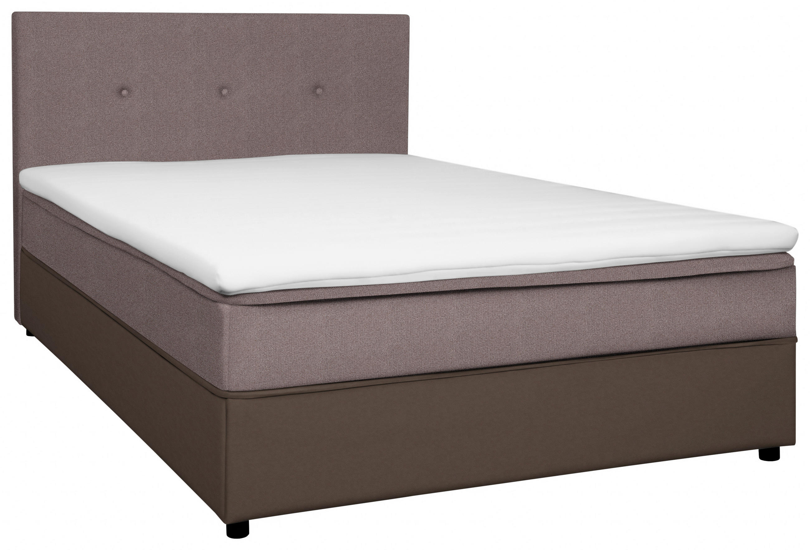 BOXBETT 120/200 cm,  in Grau, Hellbraun, Matratze, gepolstertes Kopfteil, Topper, H2 = mittel  - Hellbraun/Schwarz, KONVENTIONELL, Holz/Textil (120/200cm) - Boxxx