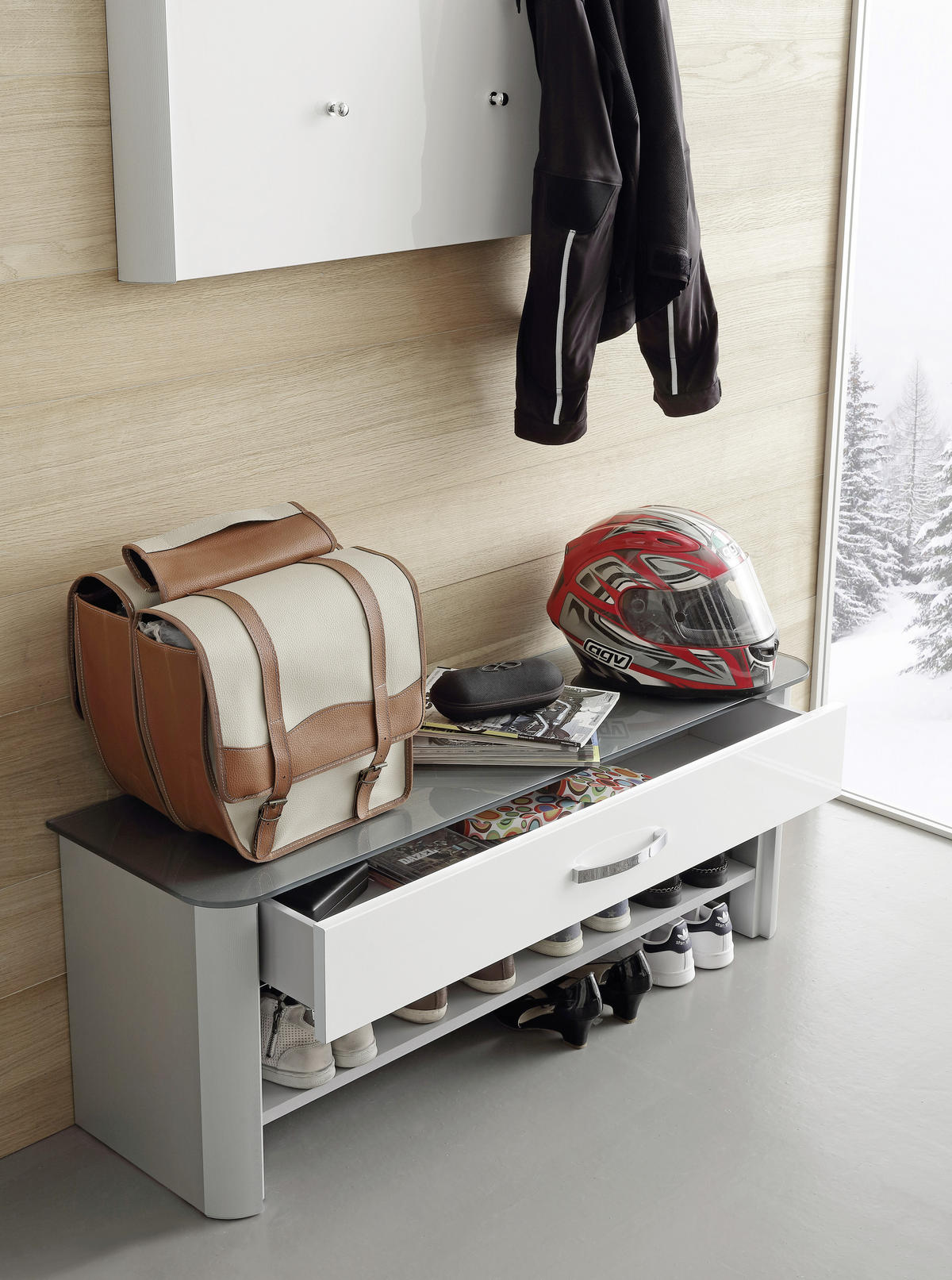 GARDEROBENBANK 117/46/34 cm  - Chromfarben/Weiss, Design, Glas/Holzwerkstoff (117/46/34cm) - Moderano