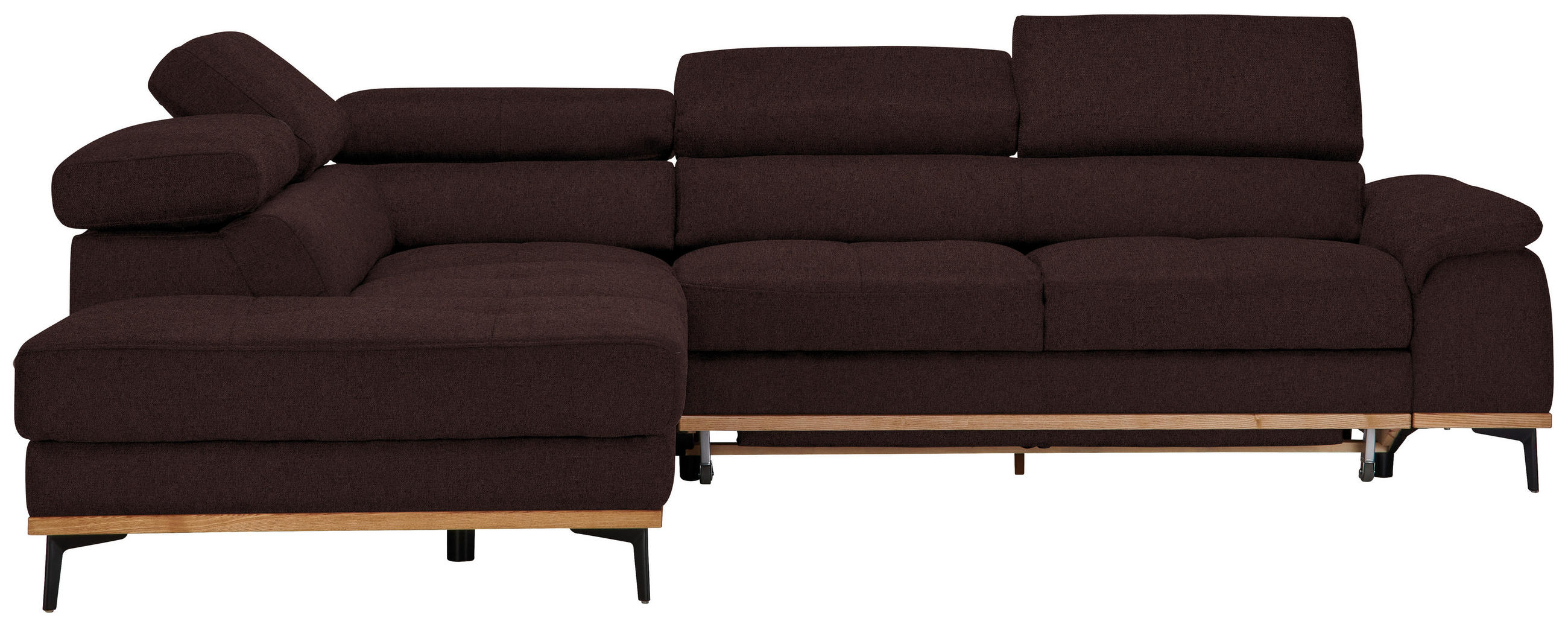 ECKSOFA Braun Webstoff  - Schwarz/Braun, Natur, Holz/Textil (226/282cm) - Novel