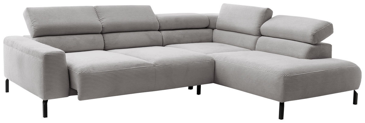 SEDEŽNA GARNITURA, rebrasti žamet siva  - črna/siva, Moderno, kovina/tekstil (276/221cm) - Pure Home Lifestyle