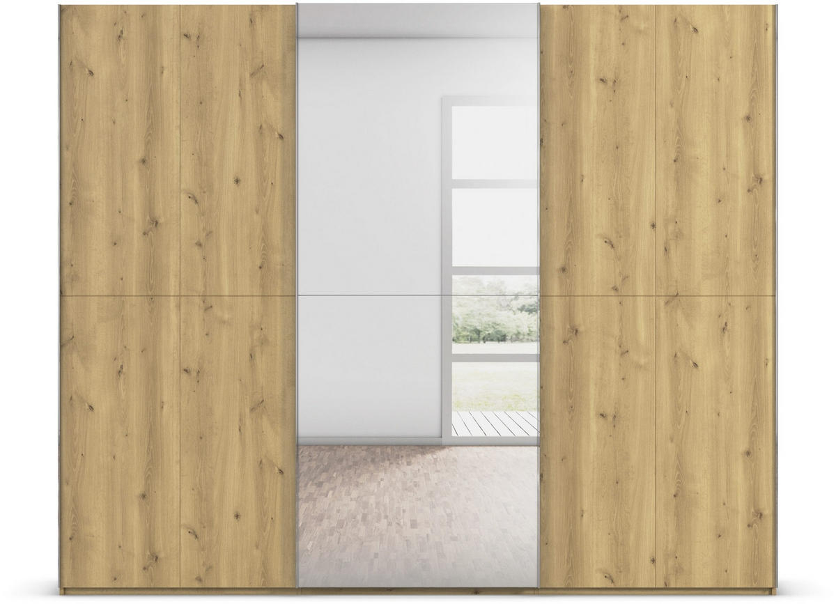 SCHWEBETÜRENSCHRANK 270/223/68 cm 3-türig Eichefarben, Chromfarben  - Chromfarben/Eichefarben, Design, Holz/Holzwerkstoff (270/223/68cm) - Novel