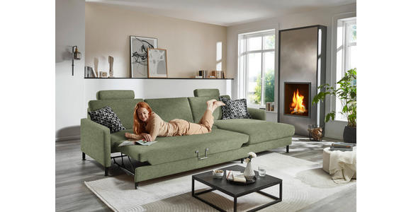 ECKSOFA  in Chenille, Flachgewebe Olivgrün  316/175 cm  - Schwarz/Olivgrün, Design, Textil/Metall (316/175cm) - Dieter Knoll