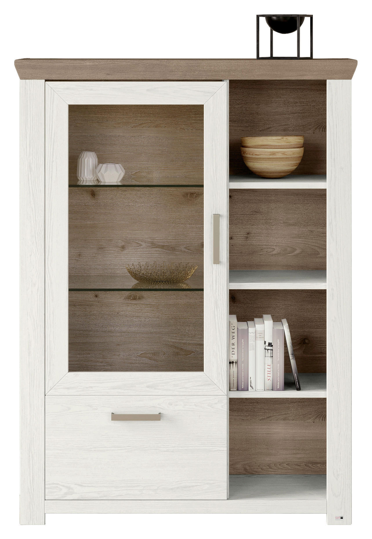 HIGHBOARD in 104,5/142,6/42,2 cm - Eichefarben/Weiß, Design, Glas/Holzwerkstoff (104,5/142,6/42,2cm) - SetOne by Musterring